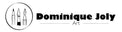 Logo and name 'Dominique Joly Art' with artistic tools on a white background